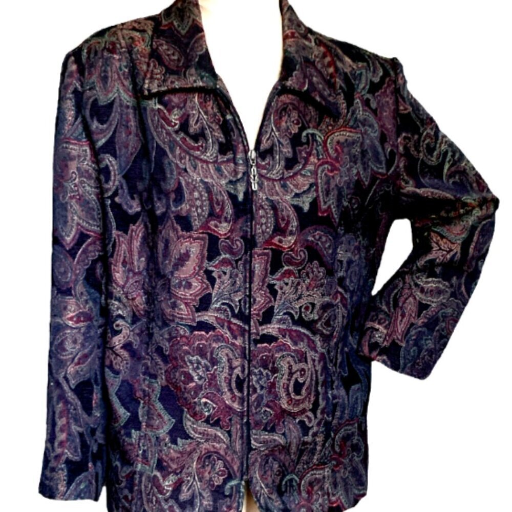 VTG Bon Worth Jacquard/Brocade/Tapestry Full‎ Zip Jacket Sz XL-P #77K
